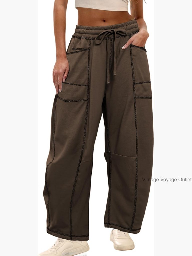 Baggy Barrel Pants Wide Leg Lounge Sweatpants With Pockets